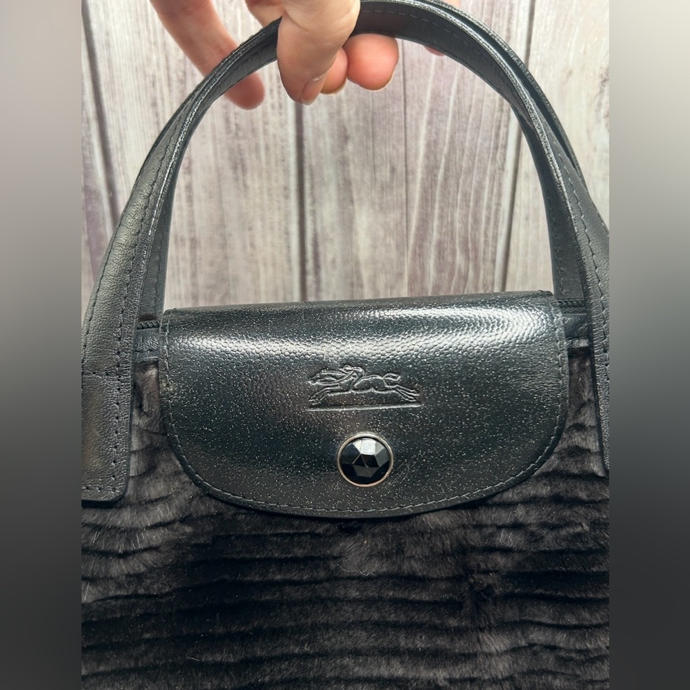 LONGCHAMP Fur & Leather Mini Handbag Brown Black RARE - Picture 4 of 16